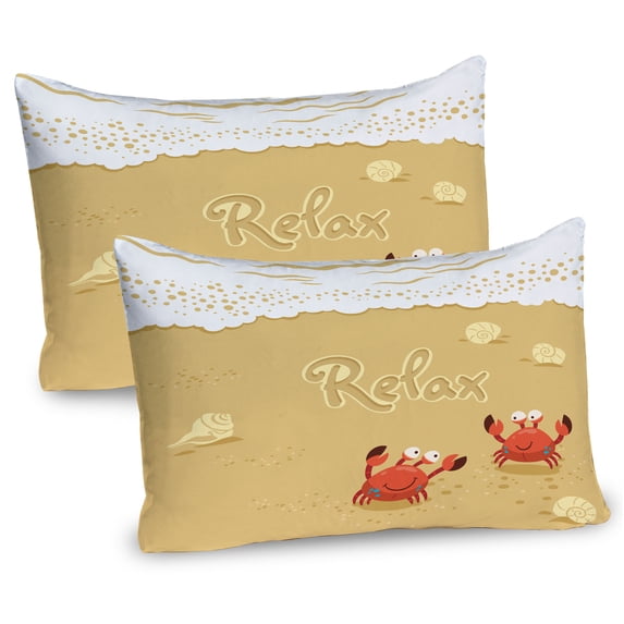 Ambesonne Summer Pillow Sham 2 Pack, Card with Crabs Sea, 36"x20", Sand Brown and White
