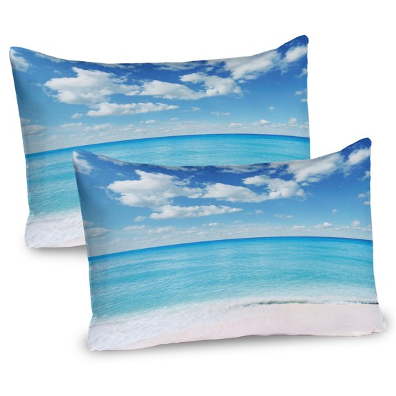Ambesonne Summer Pillow Sham 2 Pack, Exotic Beach Vivid Sky, 26"x20", Sky Blue Aqua