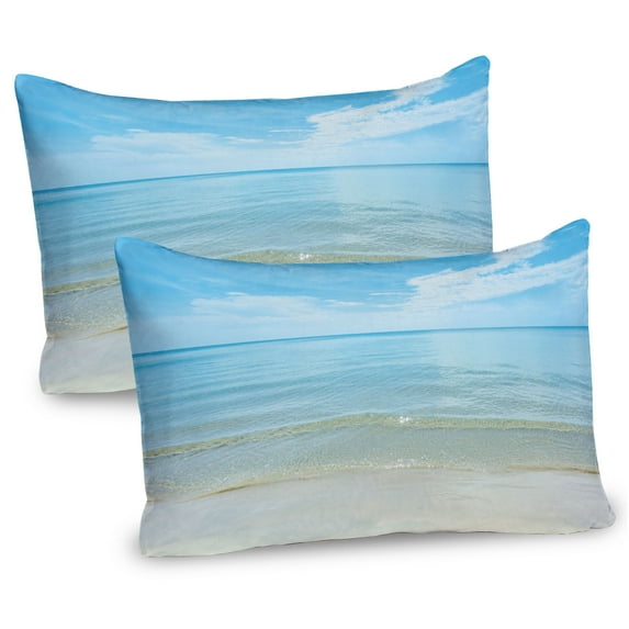 Ambesonne Summer Pillow Sham 2 Pack, Sea Horizon Shore Beach, 26"x20", Blue Cream