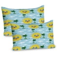 thumbnail image 1 of Ambesonne Summer Pillow Sham 2 Pack, Vacation Sun and Palm Trees, 30"x20", Pale Blue Yellow and Green, 1 of 3