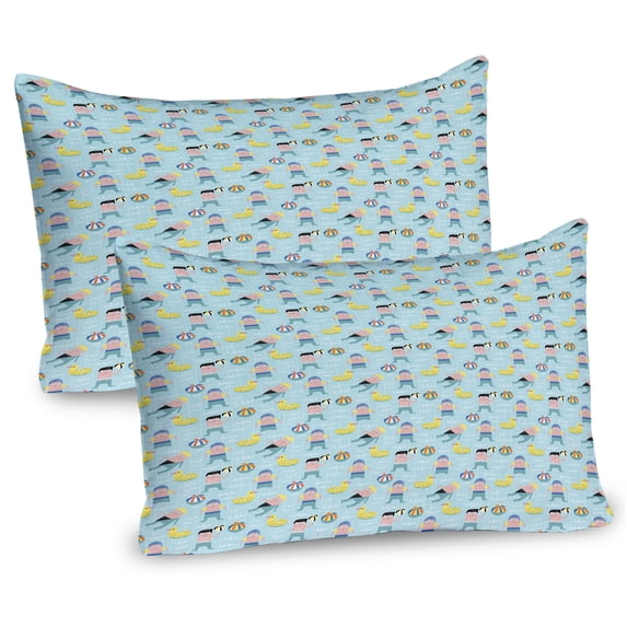 Ambesonne Summer Pillow Sham 2 Pack, Young Boys Ducks and Balls, 36"x20", Pale Teal Multicolor