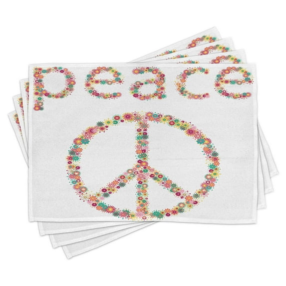 Ambesonne Summer Place Mats Set of 4, Peace Sign with Flower, Standard Size, Multicolor