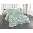 thumbnail image 1 of Ambesonne Summer Quilted Bedspread Set 3 Pcs, Flamingo Pattern Leafy Aloha, Queen, Rose Pale Green Seafoam, 1 of 1