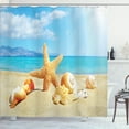 thumbnail image 1 of Ambesonne Summer Shower Curtain, Beach Sand with Starfish, 69"Wx70"L, Aqua Ivory Mustard, 1 of 5