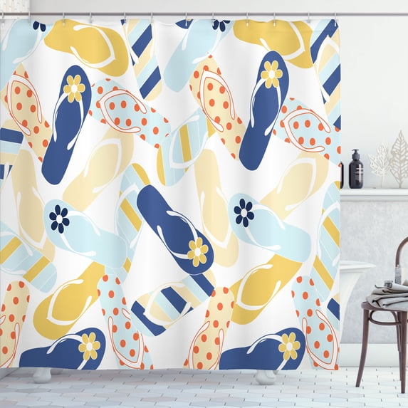 Ambesonne Summer Shower Curtain, Colorful Flip Flops Pattern, 69"Wx84"L, Mustard Peach