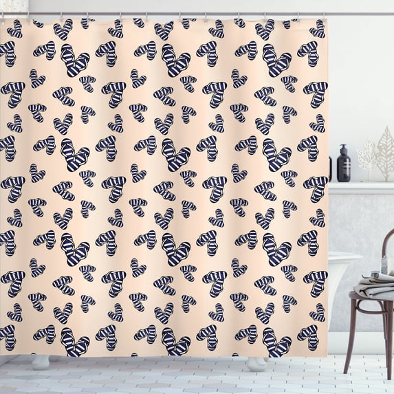 Ambesonne Summer Shower Curtain, Repetitive Flip Flops Beach, 69"Wx75"L, Pale Peach Indigo and White