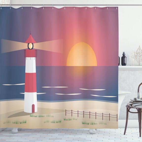 Ambesonne Summer Shower Curtain, Sunset and Watchtower Scene, 69"Wx84"L, Multicolor