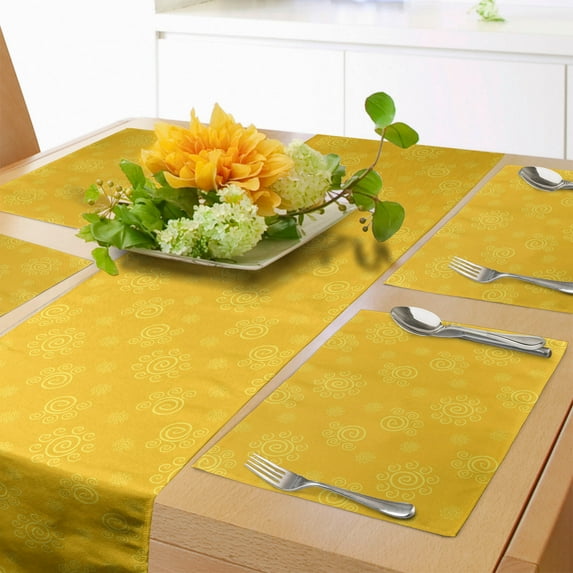 Ambesonne Summer Table Runner & Placemats, Sun Solar Sketchy, Placemat 4 pcs + Runner 12"x72", Yellow