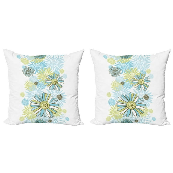 Ambesonne Summer Throw Pillow Cover 2 Pack, Chamomiles Wild Flower, 16", Pale Green Dark Green