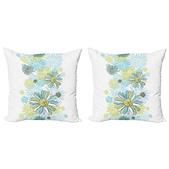 Ambesonne Summer Throw Pillow Cover 2 Pack, Chamomiles Wild Flower, 24", Pale Green Dark Green