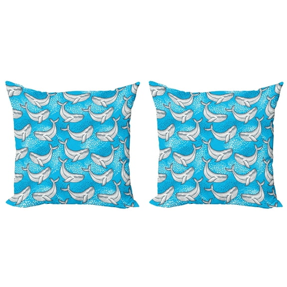 Ambesonne Summer Throw Pillow Cover 2 Pack, Dotted Whale Sea Ocean, 20", Blue Grey