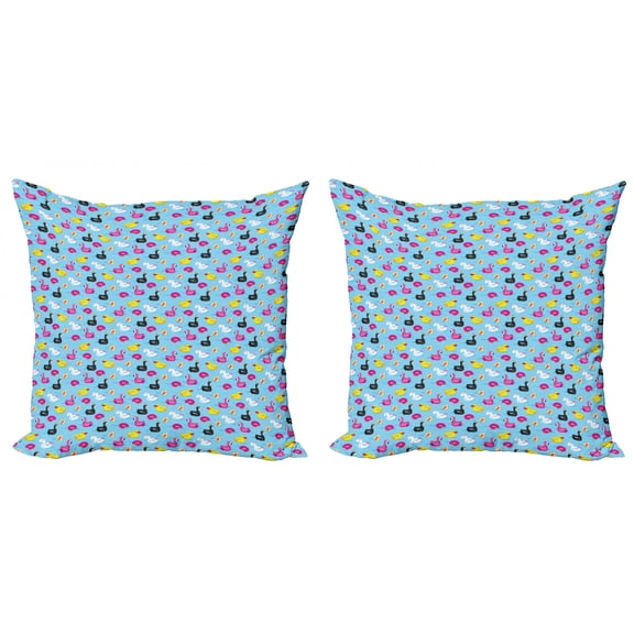 Ambesonne Summer Throw Pillow Cover 2 Pack, Duck Flamingo and Unicorn, 18", Multicolor
