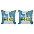 thumbnail image 1 of Ambesonne Summer Throw Pillow Cover 2 Pack, Rural Lake River View, 18", Slate Blue Green White, 1 of 7