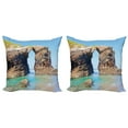 thumbnail image 1 of Ambesonne Summer Throw Pillow Cover 2 Pack, Spanish Seacoast Scenery, 16", Blue Cream, 1 of 7
