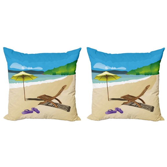 Ambesonne Summer Throw Pillow Cover 2 Pack, Sunshine Sand Waves, 16", Multicolor
