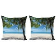 thumbnail image 1 of Ambesonne Summer Throw Pillow Cover 2 Pack, Tropical Beach Ocean, 16", Fern Green Sky Blue, 1 of 7