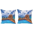 thumbnail image 1 of Ambesonne Summer Throw Pillow Cover 2 Pack, Vacation Resort Ocean, 18", Pale Brown Blue White, 1 of 6