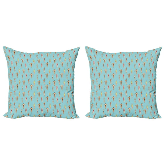 Ambesonne Summer Throw Pillow Cover 2 Pack, Watercolor Swimmers, 16", Multicolor