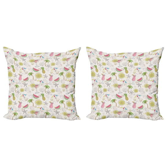 Ambesonne Summer Throw Pillow Cover 2 Pack, Watermelon Lemon Umbrella, 16", Pale Eggshell Multicolor