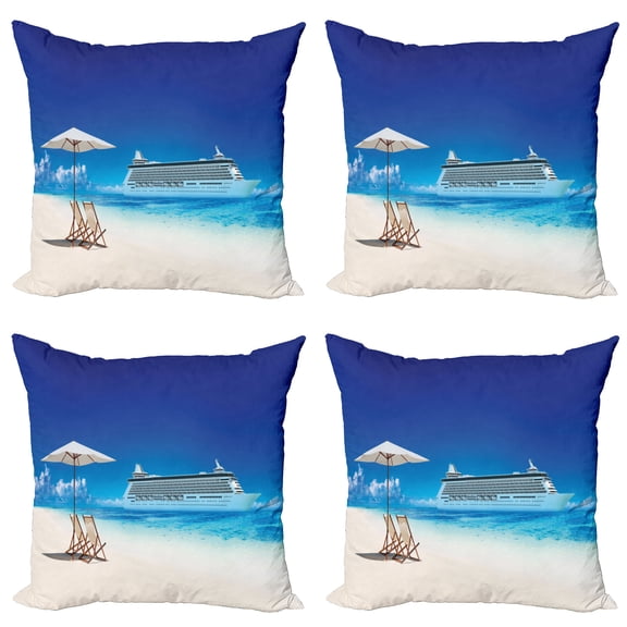 Ambesonne Summer Throw Pillow Cover 4 Pack, Beach Cruise Boat Trip, 20", Blue and White
