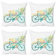 thumbnail image 1 of Ambesonne Summer Throw Pillow Cover 4 Pack, Blue Bike with Flowers, 24", Turquoise Yellow, 1 of 7