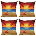 thumbnail image 1 of Ambesonne Summer Throw Pillow Cover 4 Pack, Cartoon Ocean Beach Palm, 20", Red Yellow Blue, 1 of 5