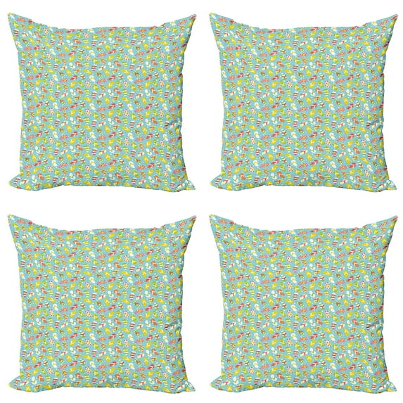 Ambesonne Summer Throw Pillow Cover 4 Pack, Colorful Flip Flops, 16", Multicolor