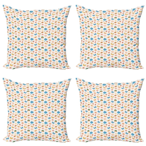 Ambesonne Summer Throw Pillow Cover 4 Pack, Fruits Flowers Seashells, 20", Multicolor