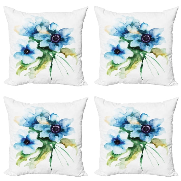 Ambesonne Summer Throw Pillow Cover 4 Pack, Nature Painting, 24", Teal Green White