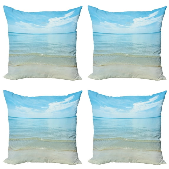 Ambesonne Summer Throw Pillow Cover 4 Pack, Sea Horizon Shore Beach, 20", Blue Cream