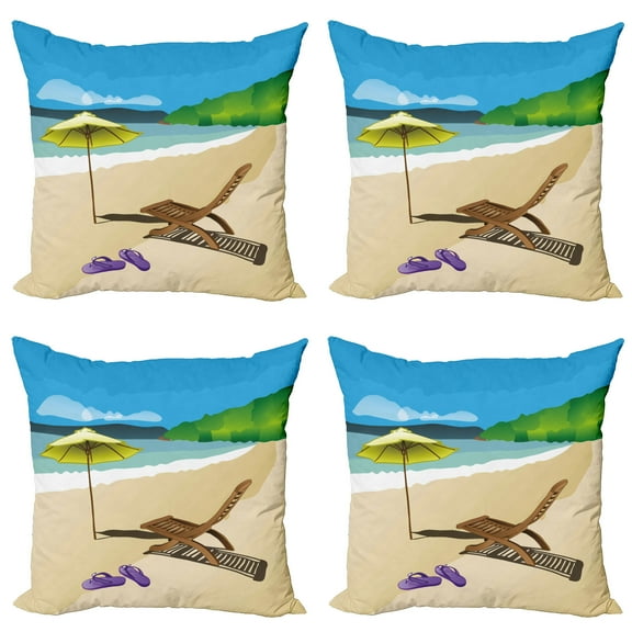 Ambesonne Summer Throw Pillow Cover 4 Pack, Sunshine Sand Waves, 16", Multicolor