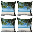 thumbnail image 1 of Ambesonne Summer Throw Pillow Cover 4 Pack, Tropical Beach Ocean, 24", Fern Green Sky Blue, 1 of 5