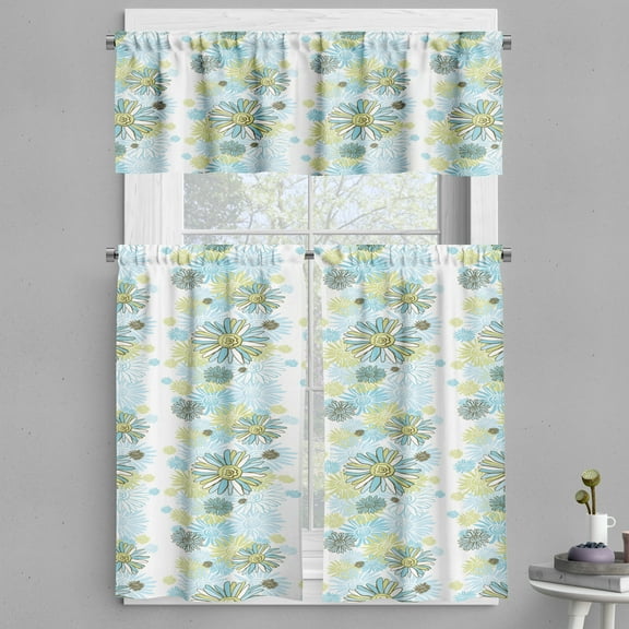 Ambesonne Summer Valance & Curtain, Chamomiles Wild Flower, 55"x30", Pale Green Dark Green