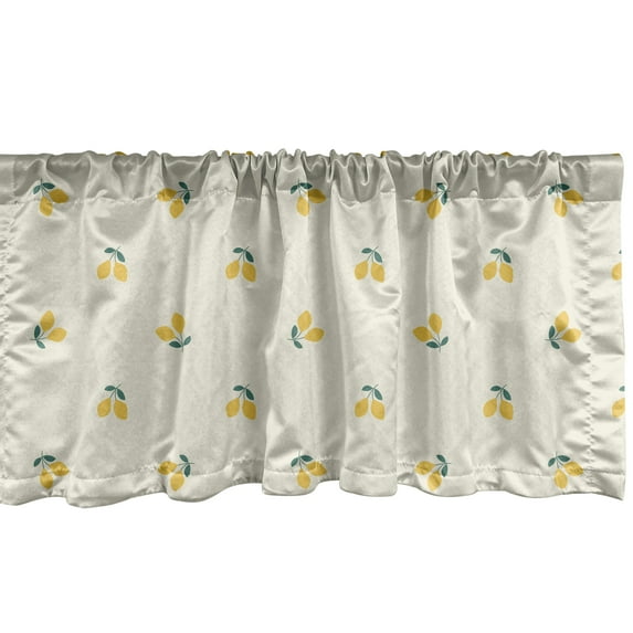 Ambesonne Summer Valance Pack of 2, Leafy Lemon Fruit Pair Motif, 54"X12", Eggshell Mustard and Green