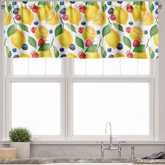 Ambesonne Summer Valance Pack of 2, Lemon and Berries Pattern, 54"X18", Multicolor