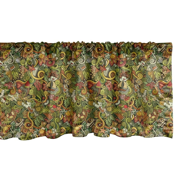 Ambesonne Summer Valance Pack of 2, Marine and Floral Motifs, 42"X12", Dark Cocoa and Multicolor