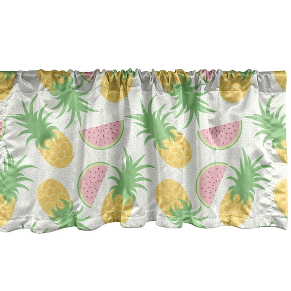 Ambesonne Summer Valance Pack of 2, Watermelon and Dots, 42"X18", Apple Green Yellow