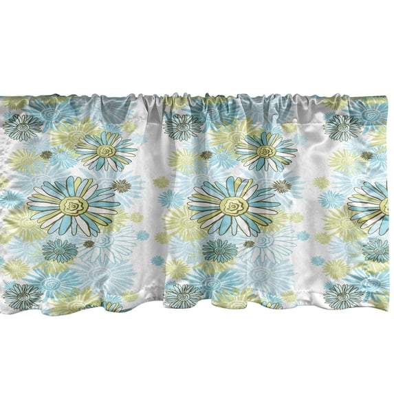 Ambesonne Summer Window Valance, Chamomiles Wild Flower, 54" X 12", Pale Green Dark Green
