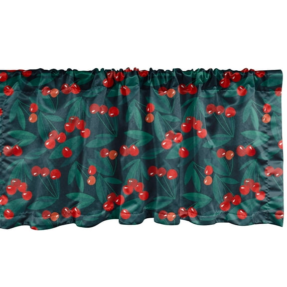 Ambesonne Summer Window Valance, Cherries and Leaves Plot, 42" x 18", Dark Pink Forest Green