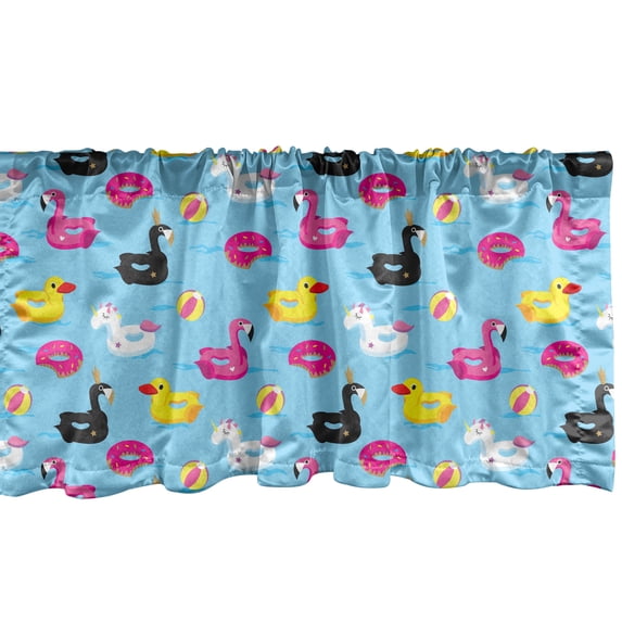 Ambesonne Summer Window Valance, Duck Flamingo and Unicorn, 54" X 18", Multicolor