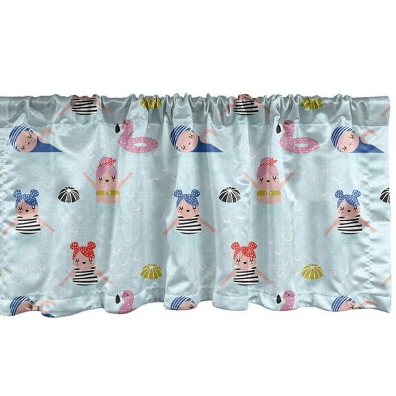 Ambesonne Summer Window Valance, Girls in Swimming Pool Art, 54" X 18", Pale Blue Multicolor