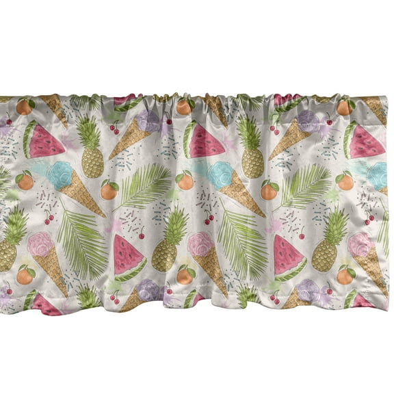 Ambesonne Summer Window Valance, Ice Creams and Fruits, 42" x 18", Multicolor