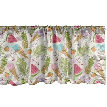 Ambesonne Summer Window Valance, Ice Creams and Fruits, 54" X 18", Multicolor
