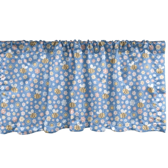 Ambesonne Summer Window Valance, Pastel Flowers and Bees Art, 54" X 12", Blue Coral and Beige