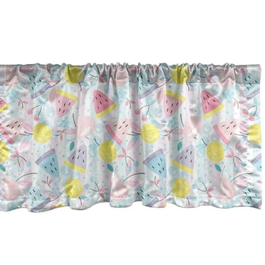 Ambesonne Summer Window Valance, Pastel Fruits of Cherries Watermelon Pears and Bubbles Colorful Jumble Pattern, Curtain Valance for Kitchen Bedroom Decor with Rod Pocket, 54" X 18", Multicolor