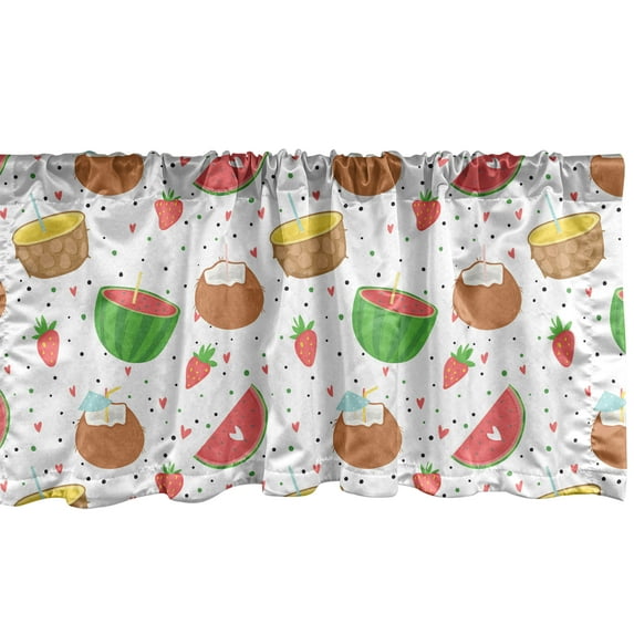 Ambesonne Summer Window Valance, Seasonal Colorful Pattern with Ice Cream Fruits Dots Strawberries and Little Hearts, Curtain Valance for Kitchen Bedroom Decor with Rod Pocket, 54" X 12", Multicolor