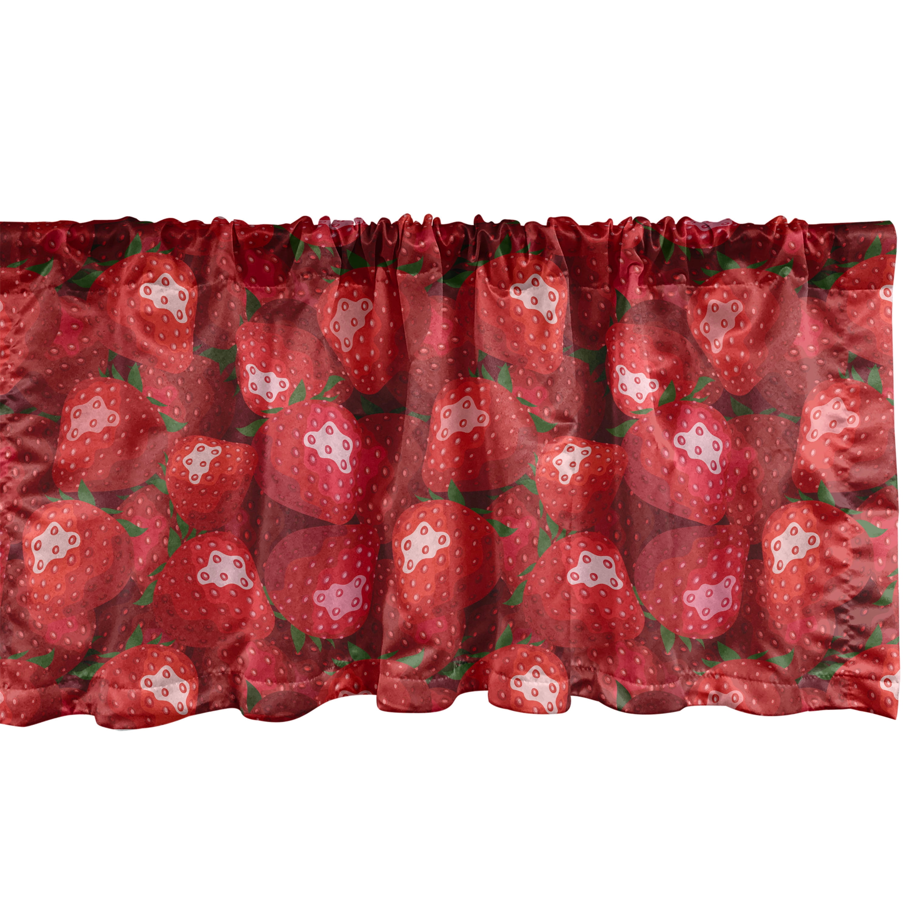 Strawberry Print Jade Green Red Satin Window Valance