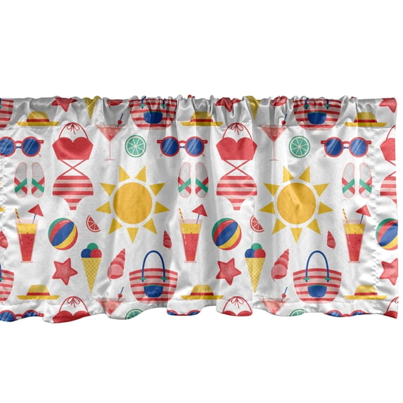 Ambesonne Summer Window Valance, Summer Time Beach Elements, 54" X 18", Multicolor