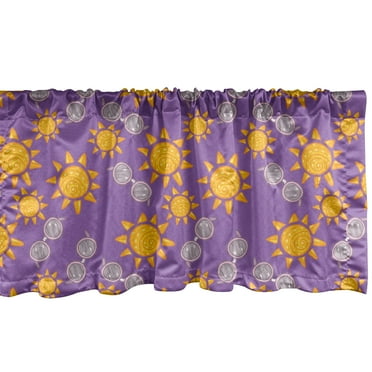 Ambesonne Summer Window Valance, Sun and Sunglasses Pattern Doodle Sunny Party, Curtain Valance for Kitchen Bedroom Decor with Rod Pocket, 54" X 18", Violet Orange