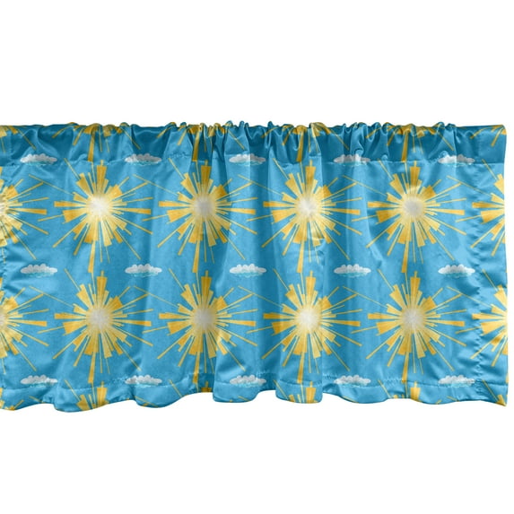 Ambesonne Summer Window Valance, Sunny Day and Clouds Childish Weather Journey Nursery Joyful Season Cartoon, Curtain Valance for Kitchen Bedroom Decor with Rod Pocket, 54" X 12", Sky Blue Mustard